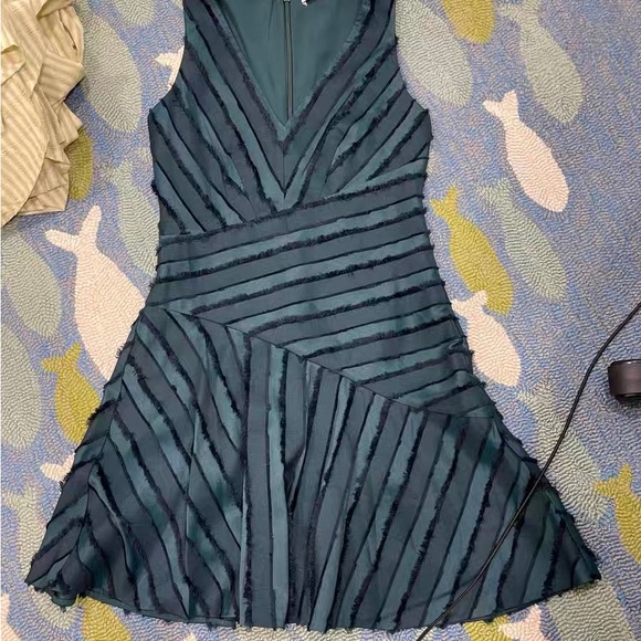 Rebecca Taylor Eyelash Stripe Short Dress Green - Picture 4 of 5